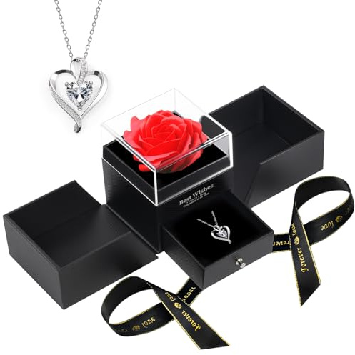 WEIMIL Ewige Rose mit Herz Halskette, Konservierte Rose Blumen Geschenke für Frauen Freundin Mutter Frau Valentinstag, Muttertags, Geburtstag & Jahrestag, Weihnachten
