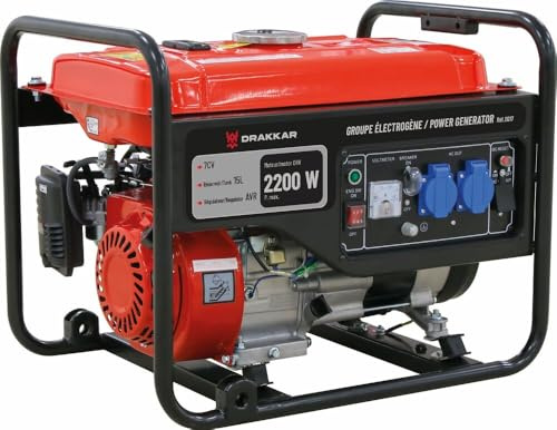 Groupe Électrogène Essence 2200W - Moteur 4 Temps 7CV 208cm3 - Régulateur de Tension AVR - Autonomie 15L - Groupe Monophasé avec Sécurité Huile et Disjoncteur Surcharge - Garantie 3 Ans