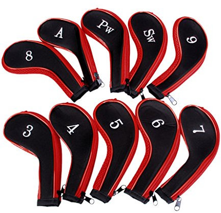 AKORD Unisex Adult Sports Protective Golf Iron Headcovers - Red/Black, N/A
