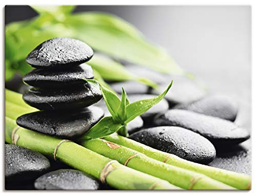 ARTLAND Wanddeko Leinwand Bilder Wandbild 60x45 cm Asien Zen Spa Steine Bambus Asiatisch Wellness T5WD