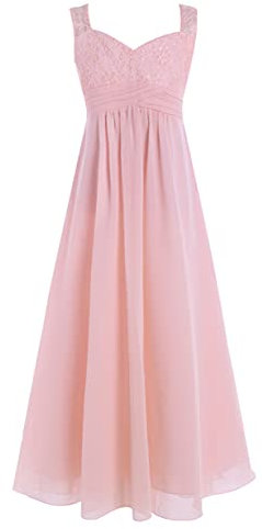 Freebily Enfant Fille Maxi Robe de Baptême Mariage Gala Dentelle Long Robe de Soirée Cérémonie Pageant Perle Rose 12 Ans