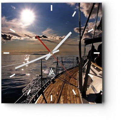 Modern Wanduhr Kroatien Yacht Segeln Segelboot 30x30cm Quadrat Klein Wand Uhr Glas Analog Zimmeruhren Küche Büro Wohnzimmer Glasuhr Wall Clock Dekoration Design Wanddekoration Küchenuhr C3AC30x30-0426
