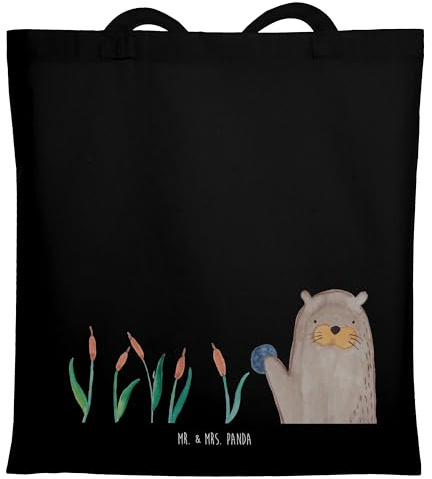 Mr. & Mrs. Panda Tote Bag Otter Stein - Geschenk, Pflanzen, Seeotter See, Jutebeutel, Schultasche, totebag, Laptoptasche, Munter, Tasche, Grüßen