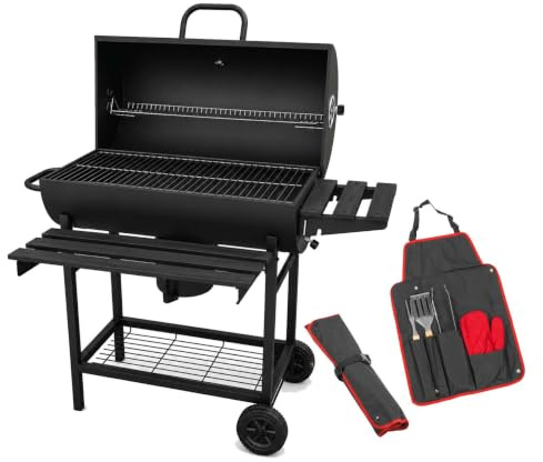 KCT Classic Barrel Outdoor BBQ Smoker with Side Shelves and Handy Tool Kit