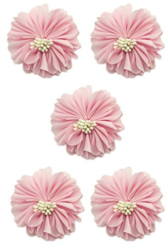 HAND® Large Pretty Pink Soft Silky Flower Sew On Trims with White Clusters for Garment Embellishment 50 x 50 mm - Pack of 5