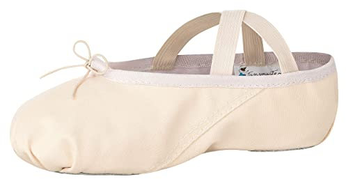 tanzmuster Ballettschuhe Damen - DANI - ganze Ledersohle- Sandfarben Größe 38 - Ballettschläppchen für Erwachsene - rosa beige Tanzschuhe fürs Ballett