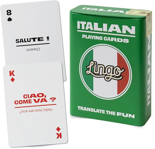 Lingo Italienische Spielkarten in Premium-Reisedose | Italienische Vokabeln & Sätze lernen für Erwachsene & Anfänger | Luxus-Geschenk-Box-Edition für Italien-Reisende | Lernkarten-Deck für
