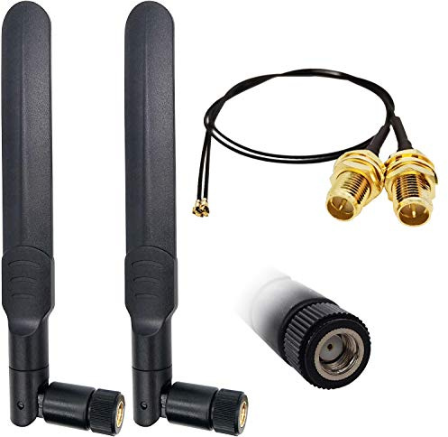 WLAN-Antenne 8dBi Omni RP-SMA Stecker 2,4 GHz 5,8 GHz Dualband + 20 cm U.FL IPEX MHF4 auf RP SMA Buchse Verlängerungskabel für M.2 NGFF Karte Notebook Drohne 2 Stück