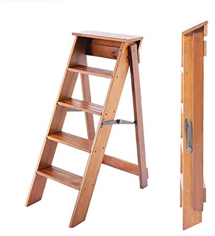 GYX-Tabourets Echelle à 5 marches Bois Ascension des échelles Pliant Escabeau, Taille Unique