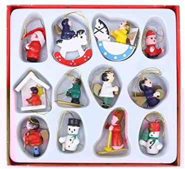 Amosfun 12 stücke Weihnachtsbaum Mini Puppe Ornamente holzfigur Weihnachtsbaum hängen Ornamente für urlaubsparty Baum Dekoration weiß