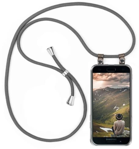 moex Handykette für Samsung Galaxy A5 (2017) Hülle mit Band abnehmbar, Handyhülle mit Kette zum Umhängen, Handyband Kordel Umhängehülle, Necklace Handy Umhängeband, Grau