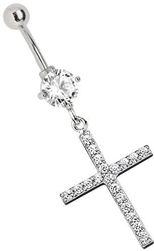 Modern Nature Piercing-Schmuck Bauchnabel Piercing Banane 316l Stahl 1,6 x 12 mm mit 6 mm Stein und Kreuz Anhänger