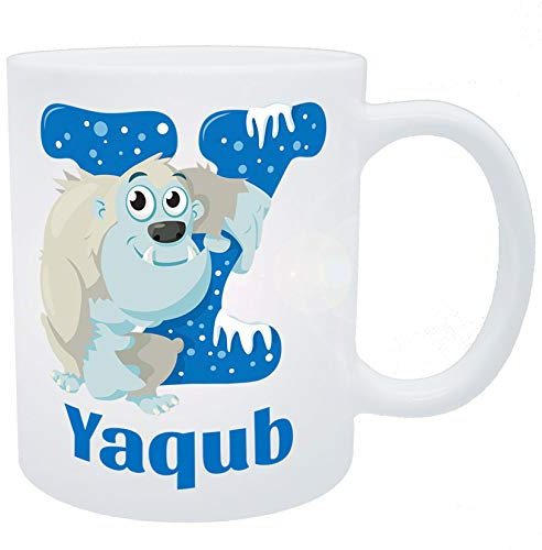 Y for Yaqub, Y for Yeti Themed Boys Personalised Plastic Unbreakable Kids Cup/Mug, Toddler Cup