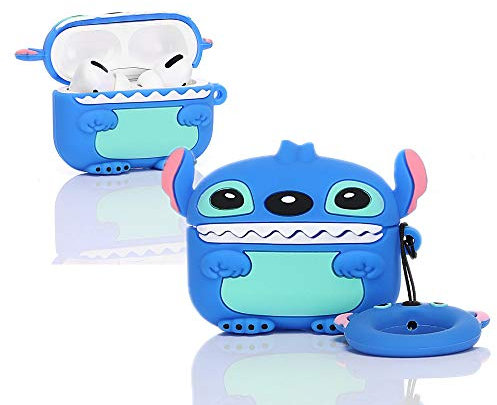 LEWOTE Silikon Niedliche Lustige Abdeckung Kompatibel mit Apple Airpods Pro[DSN-Serie] (Stich Blau)