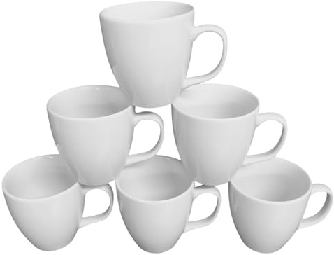 Doriantrade Kaffeebecher 6 Stück Porzellan, Kaffee-Tassen Groß, Kaffee Becher, Porzellantasse Harry 6er Set für Gastro & Haushalt, zum Bedrucken, Bemalen, Weiß, 450ml
