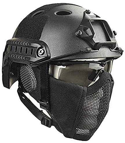 ZXJJD Gefechtshelm Armee Militär Taktischer Helm mit Stahlgitter Maske und Goggle-Satz, Schutzhelm für Airsoft Paintball für Outdoor-Sportarten C