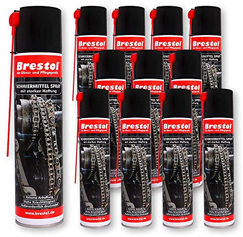 Brestol SCHMIERMITTEL EXTREM SPRAY 12x 400 ml mit starker Haftung - Schmierspray Silikonspray Kriechöl Zahnradspray Kettenspray Seilspray Kolbenspray Haftschmierstoff Haftspray Haftschmiermittel