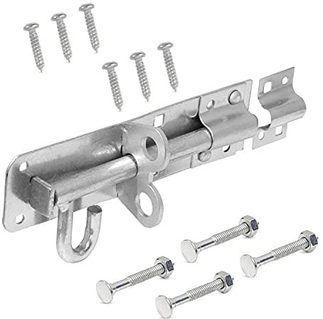 Brenton Bolt Sliding Door Lock for Bedroom Patio Door Security - 6”(152mm) Heavy Duty Zinc Plate Galvanised Gate Latch Garden Shed Gate Bolts for Wooden Gates (Silver)