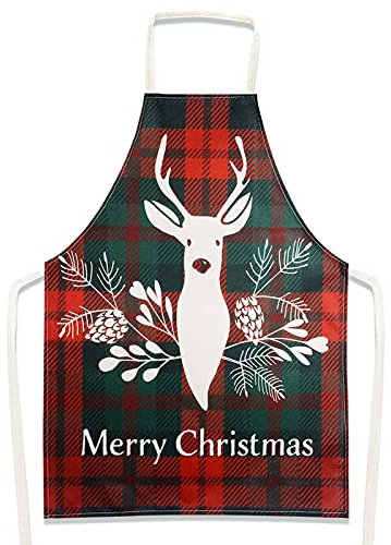 BETESSIN Delantal para Navidad Delantal Lino Cuadros Rojo Verde Hombre Mujer Cocinero Chef de Cocina para Restaurante Barbacoa Jardín Bistro Picnics Cafetería en Fiesta de Navidad