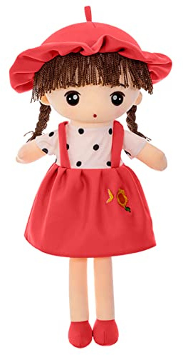 Uposao Kuschelpuppe Plüsch Stofftier, 45CM Weiche Stoffpuppe mit Kleidung und Haaren für Kinder von 0-5 Jahren Gefüllte Puppen Märchen Prinzessin Puppe Plüschtier Weihnachten Geschenke,Rot