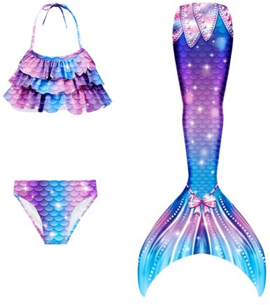DNFUN Meerjungfrauenschwanz mit Bikini zum Schwimmen für Mädchen Meerjungfrau Schwanz Schwimmen kostüme für Kinder,Meerjungfrau Flosse Mädchen Seperat