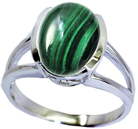 CaratYogi Natural Malachite Ring Split Shank 925 Sterling Silber Edelstein Statement Ring Schmuck für Damen und Herren Ringgröße: V