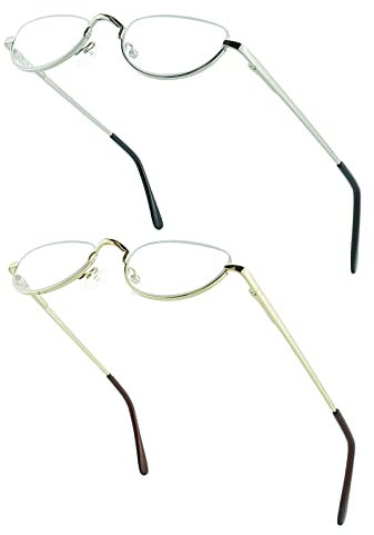 Soarea Occhiali da lettura a mezzaluna, per uomo e donna, con montatura in metallo, anti-luce blu, Oro e argento confezione da 2, Medium