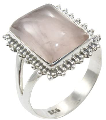 Bague en argent sterling 925 pour femmes et filles Bague en quartz rose naturel Bague Boho en argent sterling Bague en pierres précieuses roses