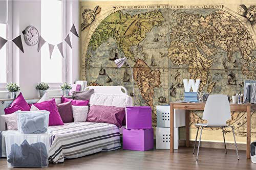 Vlies Fototapete ANTIKE WELTKARTE 375 x 250 cm (inkl. Kleister) - Vlies Tapete, Wandtapete, Wandbilder - Tapete für Wohnzimmer Schlafzimmer, Büro, Küche - Montagefertig