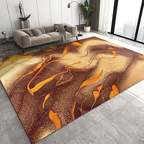 SANSJI Tappeto Salotto Moderno a Marmo Marrone Arancio, Tappeti a Pelo Corto di Lusso Leggero Retrò, Tappetino Antiscivolo - per Decor del Pavimento Della Camera da Letto 50 x 80 cm