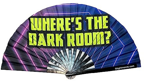 Gay Pride Large Folding Fans, Bamboo Fan 13 with UV Reactive Ink, for LGBTQ Circuit Parties and Raves (Where's the Dark Room?)