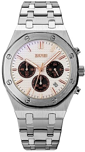 SKMEI Herren Edelstahl Chronograph Kleid Uhr Stahlband Herrenuhren Wasserdicht Sport Militär Uhren Klassische Luxus Business Kleid Uhren für Männer mit Datum