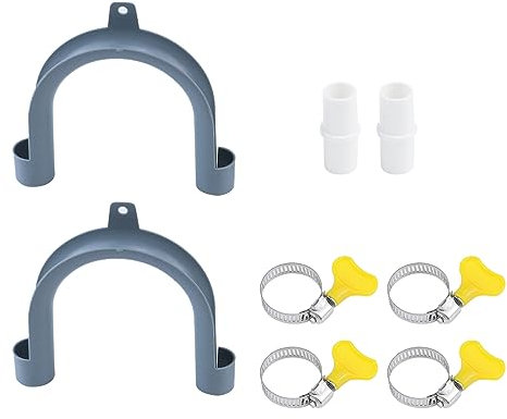 Mewutal 2PCS U-Bend Drain Hose Guide Grey Washing Machine Discharge Hose Holder Clip Drain Hose Hooks for Washer Dryer Drain Pipe, with 2PCS Extension Adapter and 4PCS Hose Clamps (Dia.: 20mm/0.79)