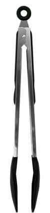 Fackelmann Stainless Steel Kitchen Tongs, with Locking Function, Silicone Function Head, TPR Handle, 34cm, Silver & Black