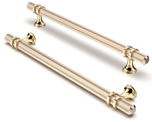 FURNIWARE Pack of 10 Cabinet Handles, Knurled Cabinet Pulls Hardware Drawer Pulls, Kitchen Cabinet Door Handles Pull, 192mm(7.6 Inch) Hole Center Gold + Oxidized Bright Gold