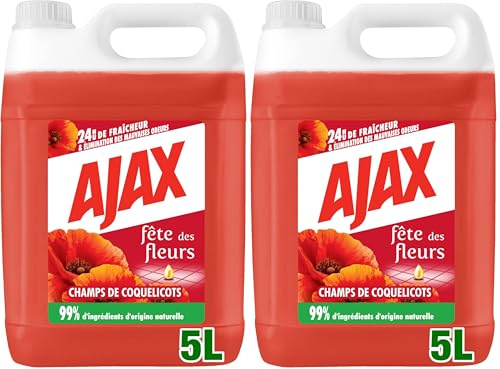 AJAX - Nettoyant Ménager - Multi surfaces & Sol - Fête des Fleurs, Parfum Coquelicots - Sans rinçage - Idéal collectivités - Grand Format Bidon de 5L