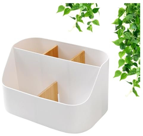 Wanfoou Organizador de escritorio, 5 compartimentos, organizador de oficina de bambú, caja de almacenamiento multifuncional, organizador de escritorio, para smartphones, bolígrafos, cosméticos,