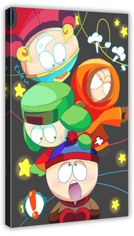 Stan Kyle Eric Kenny South Park Poster 3 Leinwand Poster Wandkunst Dekor Druck Bild Gemälde für Wohnzimmer Schlafzimmer Dekoration Rahmenstil 20 x 30 cm