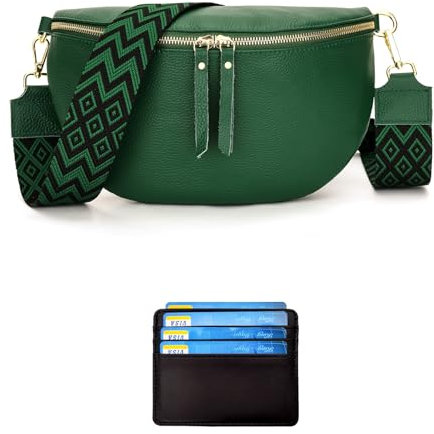 RQJZ umhängetasche damen bauchtasche damen groß hüfttasche damen echtleder crossbody bag damen brustbeutel damen chest bag mit 5cm breiter gurt Grün