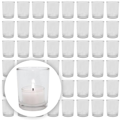 Decolite Bundle 24-48 Stück PUR Teelichtgläser Windlicht Set | 24-48 teilig Ø 5,5 cm H 6,5 cm | Hochwertiges Glas Rund | Glasgefäß Tischdeko Teelichthalter Hochzeitsdeko (48 Stück)