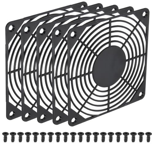 PATIKIL 120mm Fan Grill with Screws, 5 Pack ABS Plastic Frame Ventilator Grill Protector Mesh Dustproof Case Cover for Computer PC, Black