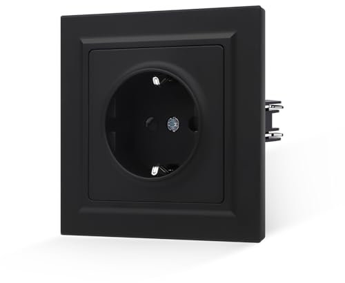 JIMEIDA Steckdose Schwarz Matt Glattes Hautgefühl 1 Fach mit Steckklemme 16Amp Schuko Steckdose Wandsteckdose 84 * 84mm,250V