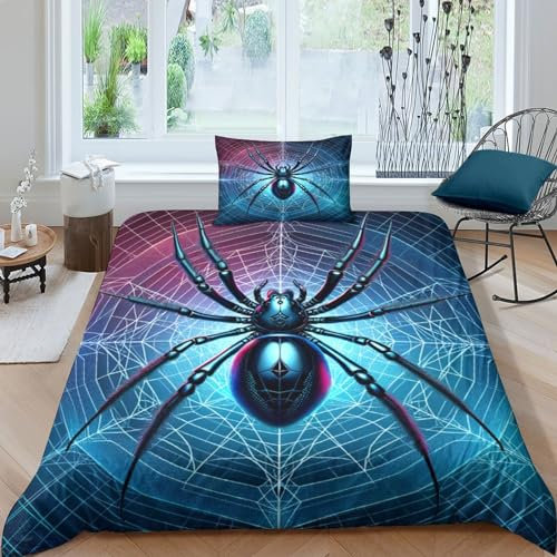 QINGTIANFC Spinne Bettwäsche Set 3D-Druck Kinder Cool Spinne Web Weicher Bettwäsche Microfaser Bedding Single(135x200cm)