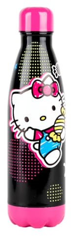 Konix Hello Kitty Bouteille isotherme - Acier inoxydable - 500 ml - Motif bonbons - Noir