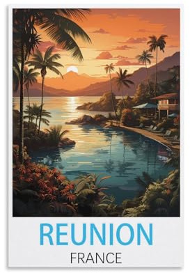 KmoNo Reunion France Vintage-Reiseposter, 20 x 30 cm, Wanddekoration, Gemälde, Leinwand, Wandkunst, Wohnzimmer, Poster, Schlafzimmer