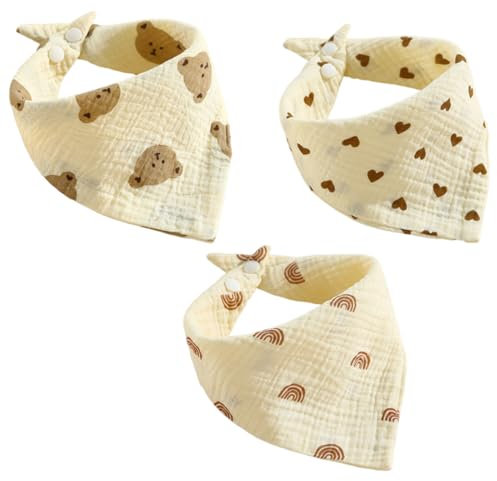 Baberos Bebe Recien Nacido, 3 Piezas Babero triangular para bebé, Baberos Bebe Bandanas, con 2 Ajustables Botón a Presión, Baberos Drool, Suave & Absorbente, para niños y niñas, Multicolor