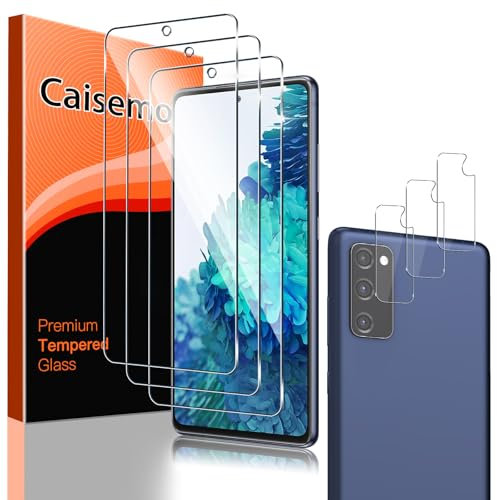 Caisemo [Lot de 3 + 3 protections d'écran en verre trempé pour Samsung Galaxy S20 Fe 4G, 5G et protection d'objectif d'appareil photo, dureté 9H, anti-rayure