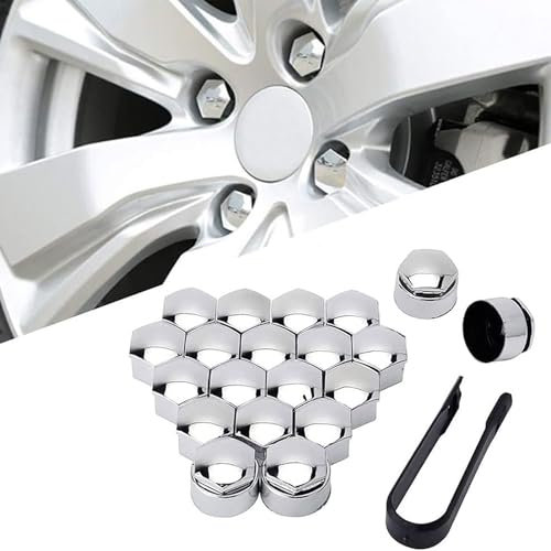 HXCVKXHI 20 Pieces Car Wheel Nut Bolt Caps Covers for Audi Q5 2016-2024, Car Wheel Auto Hub Screw Protection Anti‑Theft Cover Cap with Removal Tool Set,A/Silver-A/17mm