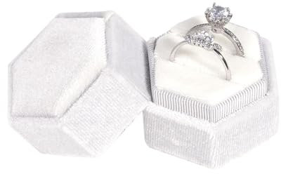 1 Stück Ring Box Hochzeit Weiß Ringbox Hochzeit Sechseckige Ringschachtel für Heiratsantrag Verlobung Hochzeit Valentinstag