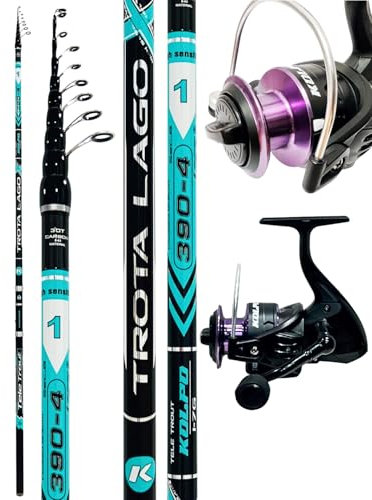 Kolpo combo canna trota lago in carbonio 3.90 mt 2/6 gr + mulinello solaris 4 bb